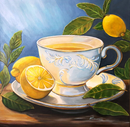 Cup of tea oder Zitronentee van Monika Linard, Schilderij te koop op Singulart