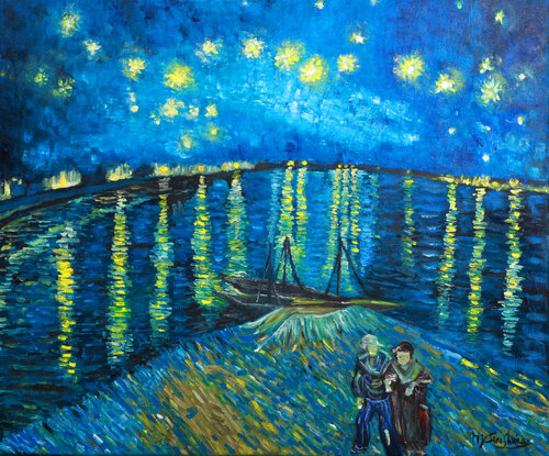 "Notte stellata in festa"copia d autore Van Gogh van My Sunshine, Schilderij te koop op Singulart