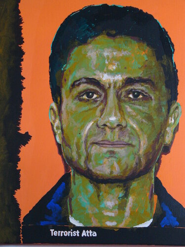 Terrorist Atta aus der 20 teiligen Serie "Good Guys - Bad Boys" par Wolfgang Eberhardt, Peinture en vente sur Singulart