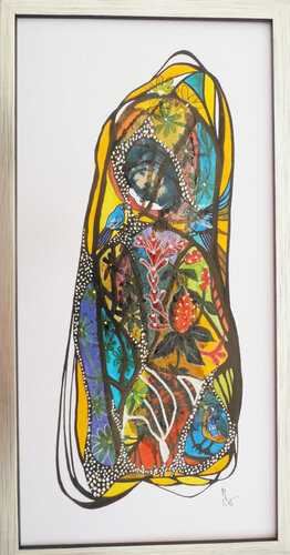 Vitrail aux Merles bleus by Valentine Carre, Work on Paper for Sale on Singulart