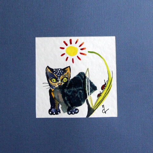 Chat aux coccinelles van Valentine Carre, Schilderij te koop op Singulart