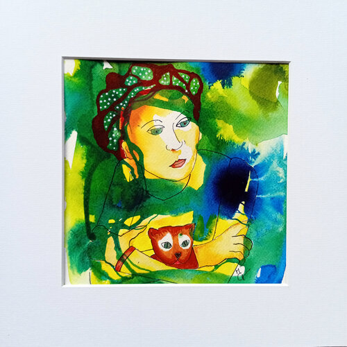 Dame au Chaton van Valentine Carre, Werk op papier te koop op Singulart