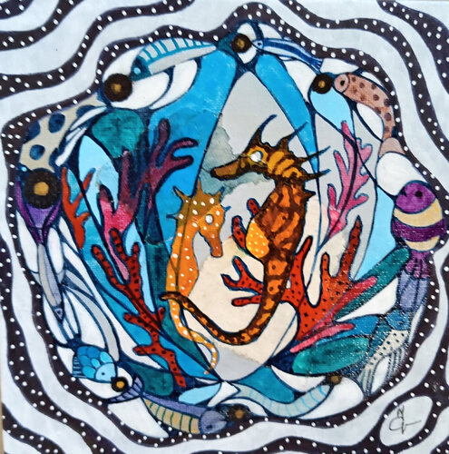 Ronde des Poissons, les hippocampes von Valentine Carre, Malerei kaufen auf Singulart