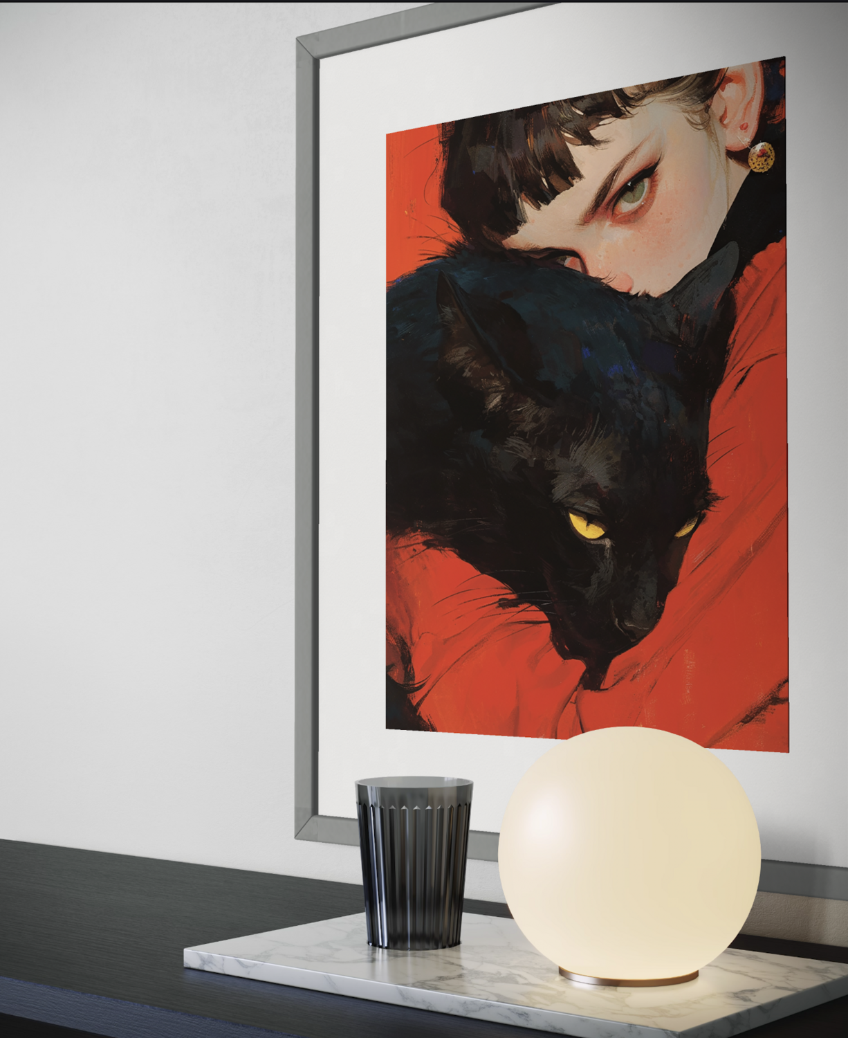 Black Cat Giclée Print 30x40 cm Animal Instinct #123 by Roger