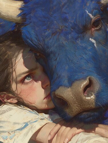 Blue Bull Giclée Print 50x70 cm - Animal Instinct #1 von Roger Haus, Druck kaufen auf Singulart