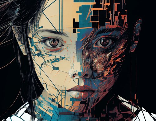 Blue Cyborg  Giclée Print 30x40 cm - 光と影 - Light and Shadow by Roger Haus, 디지털 for Sale on Singulart