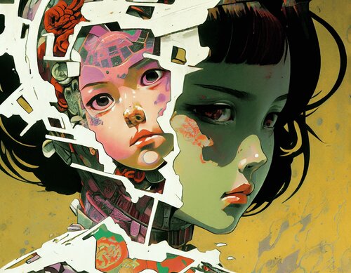 Manga Mask Portrait (30x40 cm) - 深層学習 - Deep learning by Roger Haus, 인쇄 for Sale on Singulart