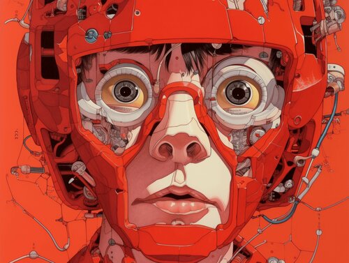 Red Cyborg Giclée Print 30x40 cm - 美的陶酔 - Aesthetic Euphoria di Roger Haus, Stampa in vendita su Singulart