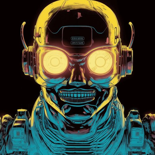 Yellow Eye Robot Giclée Print 60x60 cm - マスク - Elon Musk par Roger Haus, Édition en vente sur Singulart