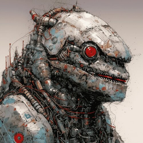 Silver Monster Robot Giclée Print 40x40 cm - サイバージラ - Cyberzilla Roger Haus