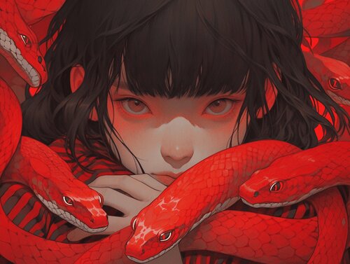 Fire Snakes Giclée Print 30x40 cm - 動物紅 - Animal Red Roger Haus