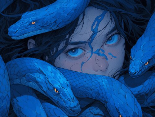 Blue Snakes Giclée Print 50x70 cm - 怖い物無し - No Fear von Roger Haus, Druck kaufen auf Singulart