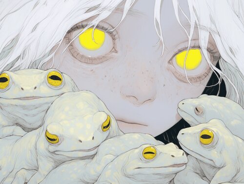 White Frogs Giclée Print 50x70 cm - 午前4時20分 - 4:20 AM von Roger Haus, Druck kaufen auf Singulart