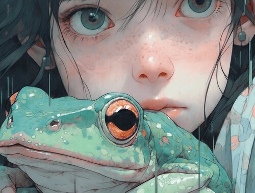 Green Frog Giclée Print 50x70 cm - ケロケロ - Croak Croak van Roger Haus, Afdruk te koop op Singulart
