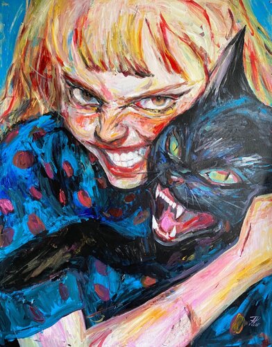 Cat Painting with Anna Dart (81x100 cm) I Animal Instinct #249 van Roger Haus, Schilderij te koop op Singulart