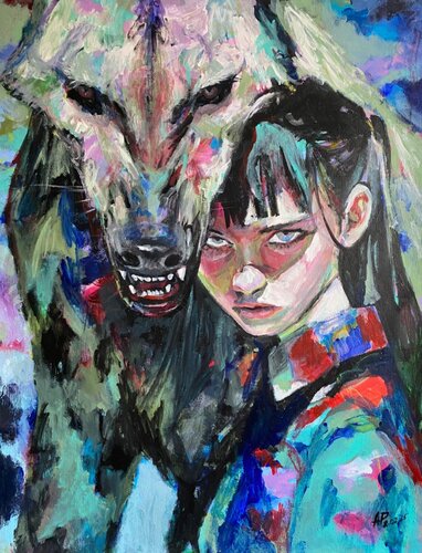 Hyena Painting with Anna Dart (81x100 cm) I Demon van Roger Haus, Schilderij te koop op Singulart