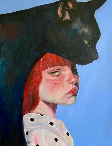 Cat Painting with Anna Dart (81x100 cm) I Summer Sadness van Roger Haus, Schilderij te koop op Singulart