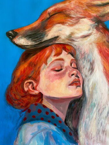 Fox Painting with Anna Dart (81x100 cm) I Friendship van Roger Haus, Schilderij te koop op Singulart