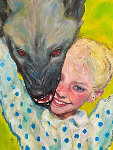 Hyena Painting with Anna Dart (81x100 cm) I Summer Mood van Roger Haus, Schilderij te koop op Singulart
