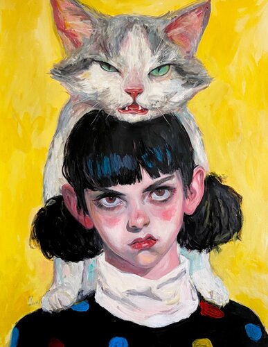 Cat Painting with Anna Dart (81x100 cm) I Troll van Roger Haus, Schilderij te koop op Singulart
