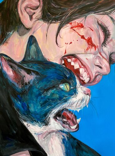 Cat Painting with Anna Dart (81x100 cm) I Big Fun van Roger Haus, Schilderij te koop op Singulart