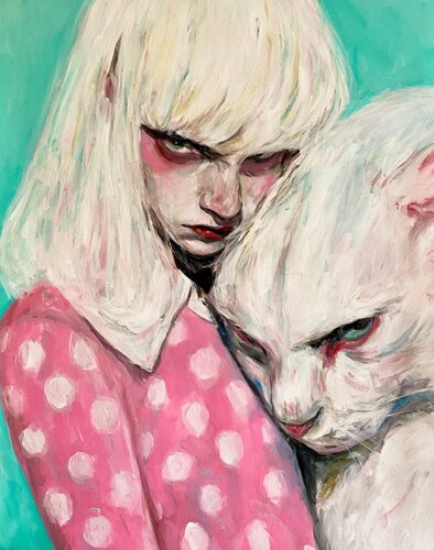 Cat Painting with Anna Dart (81x100 cm) I Animal Instinct #240 van Roger Haus, Schilderij te koop op Singulart