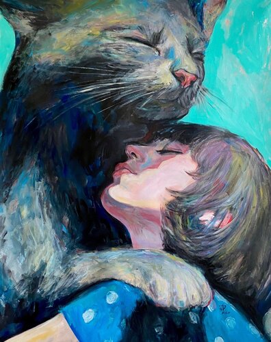 Cat Painting with Anna Dart (81x100 cm) I Animal Instinct #290 van Roger Haus, Schilderij te koop op Singulart