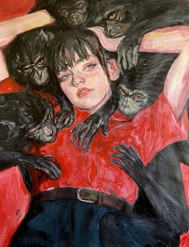 Monkey Painting with Anna Dart (81x100 cm) I Queen of the Mambo van Roger Haus, Schilderij te koop op Singulart