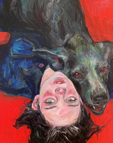 Dog Painting with Anna Dart (50x60 cm) I Red Eyes van Roger Haus, Schilderij te koop op Singulart