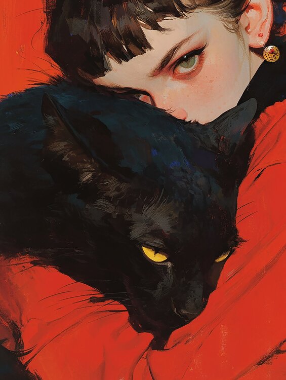 Black Cat Giclée Print 50x70 cm - Animal Instinct #123 Roger Haus