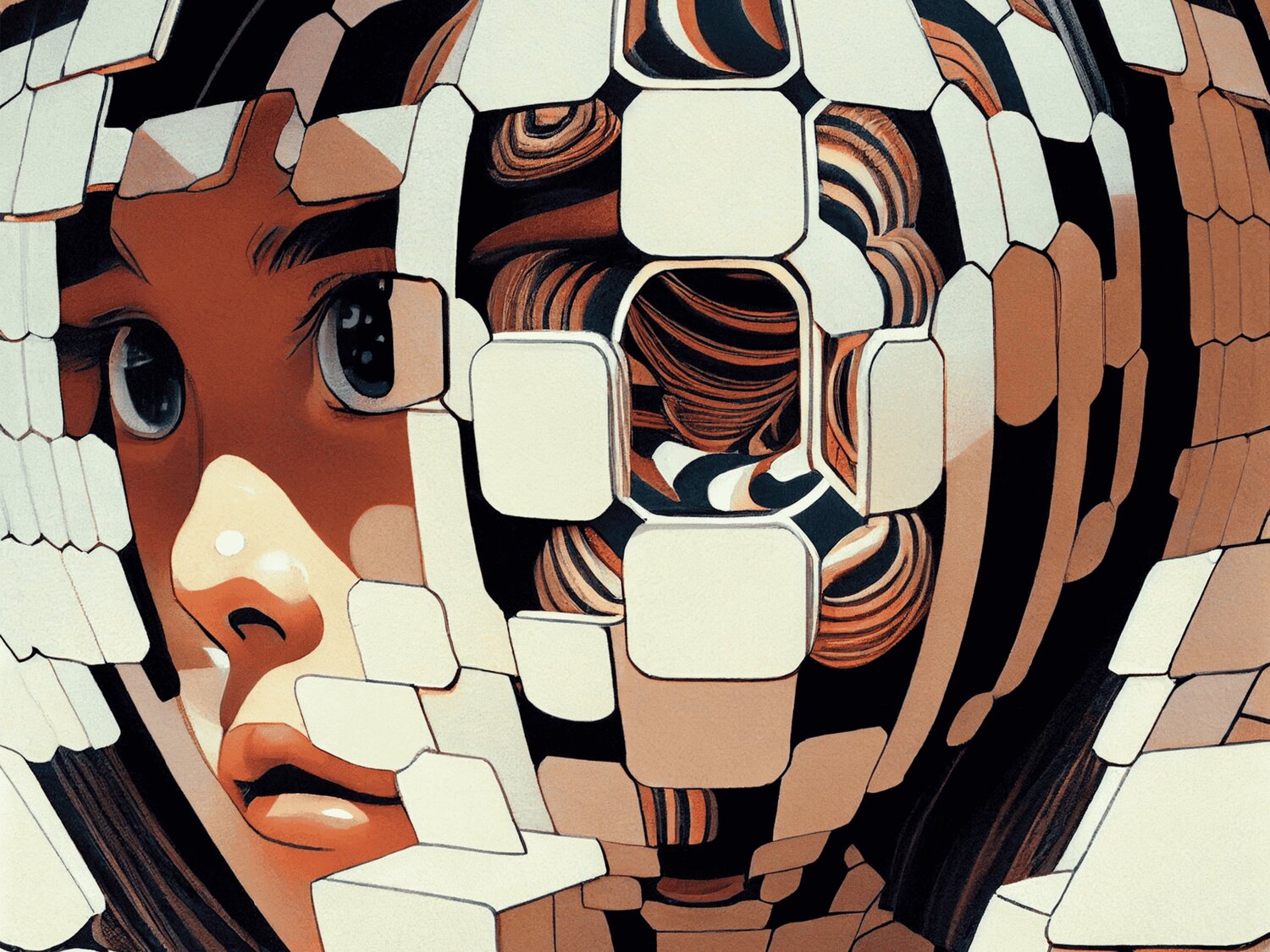 Brown Pattern Face Giclée Print 30x40 cm - 光学 - Optics Roger Haus Druck zu verkaufen