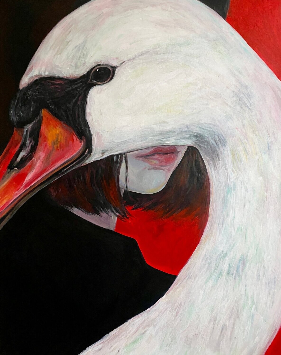 Swan Painting with Anna Dart (81x100 cm) I Animal Instinct #29 Roger Haus Original painting for sale