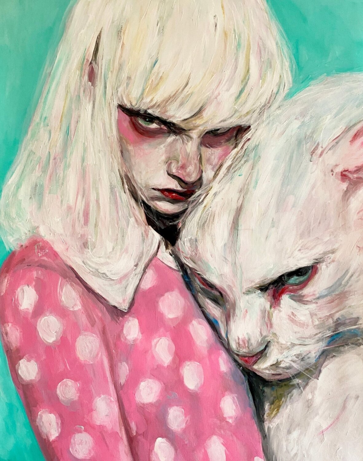 Cat Painting with Anna Dart (81x100 cm) I Animal Instinct #240 Roger Haus Original painting for sale