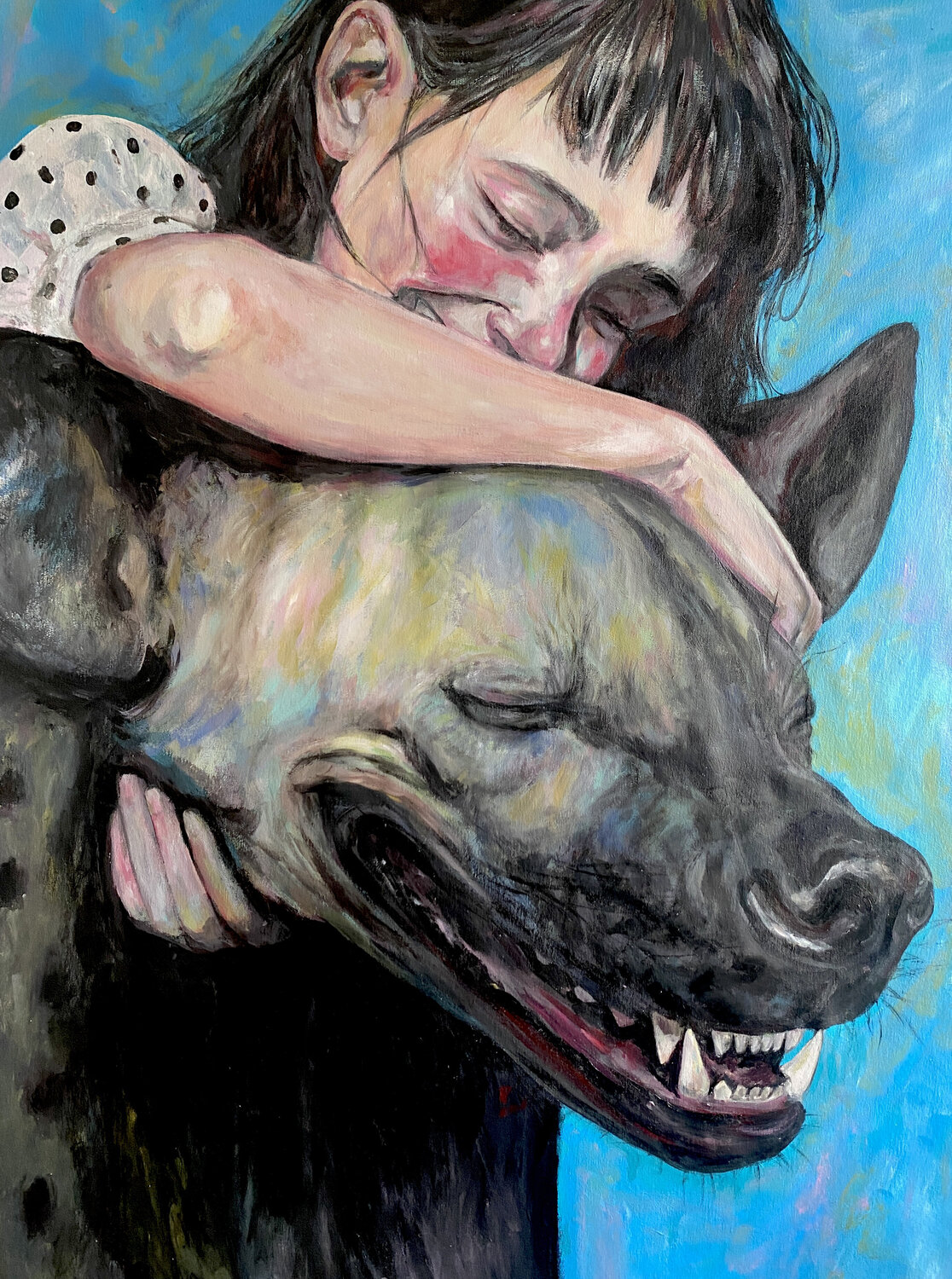 Hyena Painting with Anna Dart (81x100 cm) I Buddies Roger Haus Original painting for sale