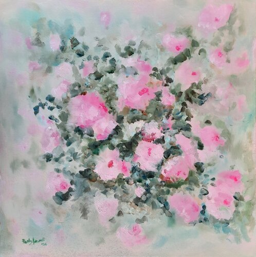 Fiori rosa nel verde von Paola Morandi, Malerei kaufen auf Singulart