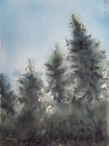 Abeti nella nebbia van Paola Morandi, Schilderij te koop op Singulart