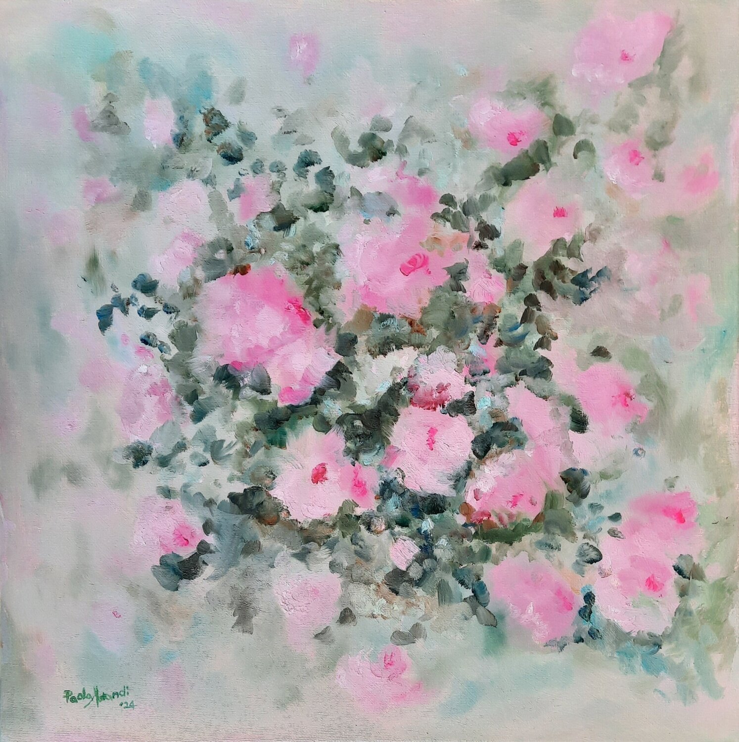 Fiori rosa nel verde Paola Morandi Originalgemälde zu verkaufen