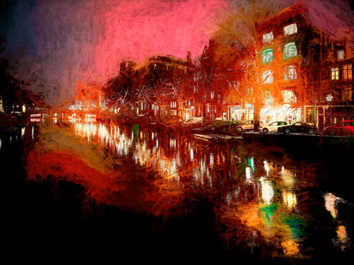 Burning night in Amsterdam by Peter Teuschel, 사진 for Sale on Singulart