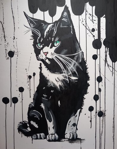 Black Cat by Ole Müller, Painting for Sale on Singulart