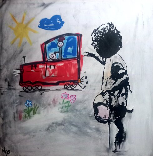 Malen auf der Wand by Ole Müller, Painting for Sale on Singulart