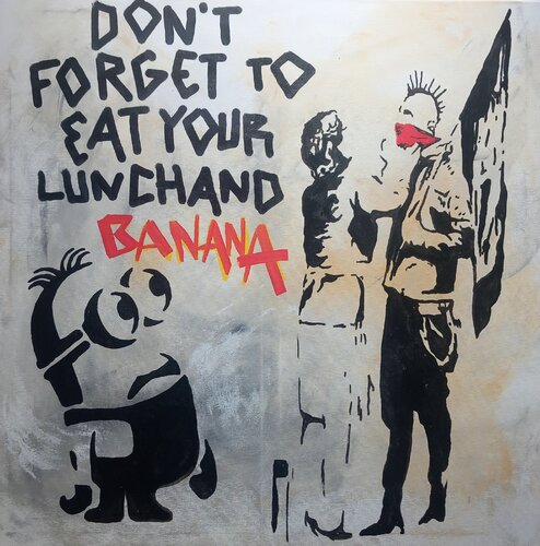Don't forget to eat your Lunch and banana by Ole Müller, 회화 for Sale on Singulart