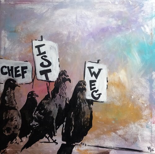 Chef ist weg par Ole Müller, Peinture en vente sur Singulart