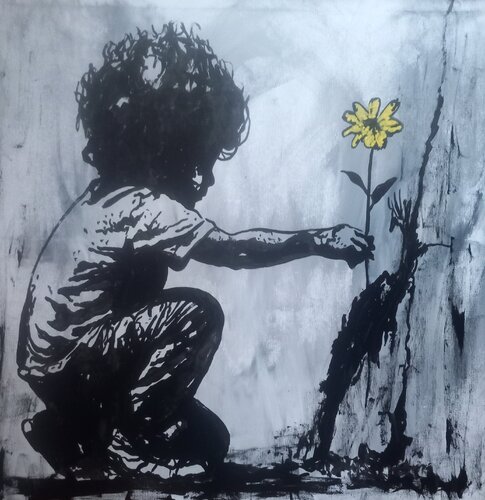 Blume an der Wand von Ole Müller, Malerei kaufen auf Singulart