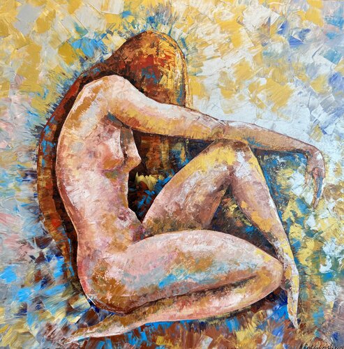 Nude Girl Painting Original Artwork Young Redhead Nude Girl Large Acrylic Art with Palette Knife by Nataliya Rozhdestvenskaya, Painting for Sale on Singulart