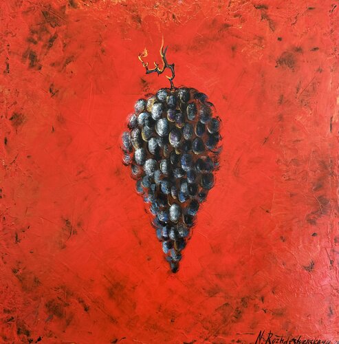 Grapes Painting Original Picture Bunch of Grapes Minimalist Artwork Fruit par Nataliya Rozhdestvenskaya, Peinture en vente sur Singulart