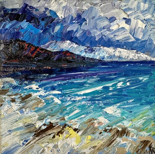 Ocean Painting Original Artwork Coast Line Seascape Impasto Art Nataliya Rozhdestvenskaya