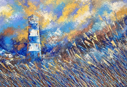 Lighthouse Painting Original Artwork 100/70 Coastline Sea Seascape Large Modern Art Nataliya Rozhdestvenskaya