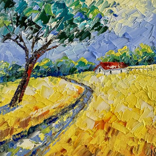 Sunflowers Painting Original Oil Artwork Field of Sunflowers Flowers Painting Summer Landscape par Nataliya Rozhdestvenskaya, Peinture en vente sur Singulart