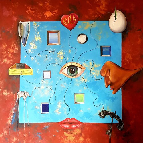 Dicated to Salvador Dali Original Painting 100x100 Contemporary Artwork par Nataliya Rozhdestvenskaya, Peinture en vente sur Singulart