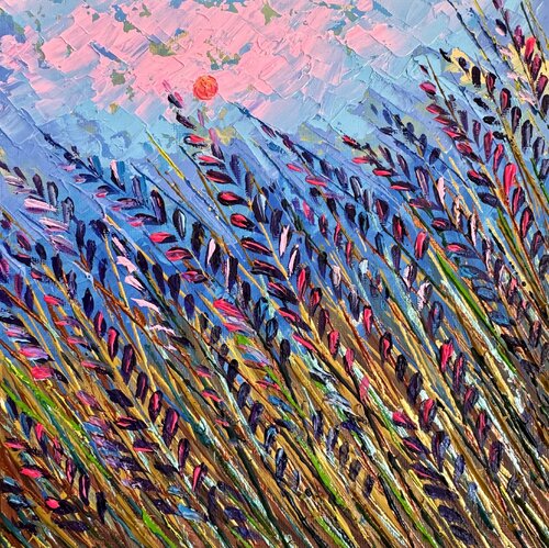 Lavender Field Original Impasto Oil Painting Provence Painting Romantic Artwork par Nataliya Rozhdestvenskaya, Peinture en vente sur Singulart